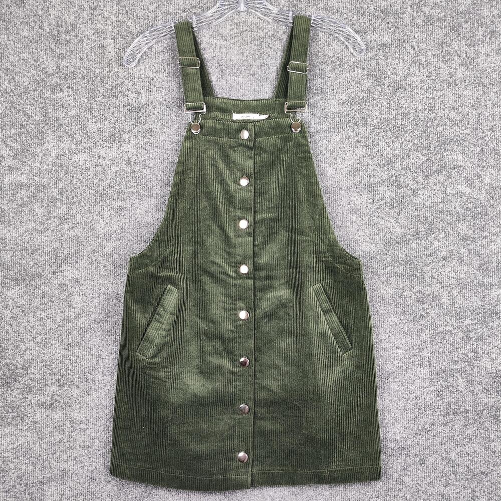Francesca's Dress Womens Small Green Corduroy Button Front Overall Pockets